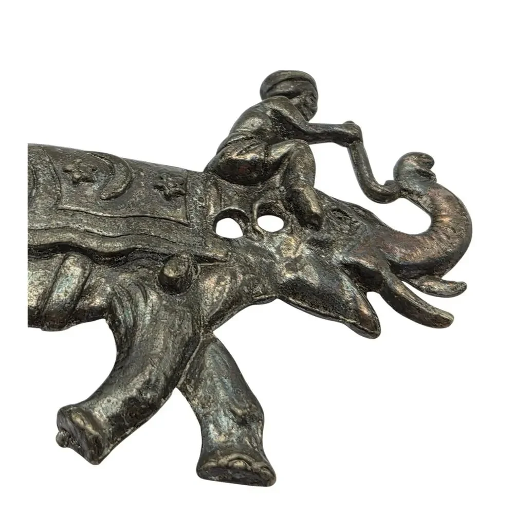 Vintage Elephant Rider Brooch Lucky Raised Trunk Figural Pin